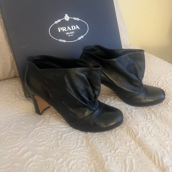 Prada Shoes - ✅Prada Black Leather Draped Ankle Booties. European size 37.5 =7.5 US size)